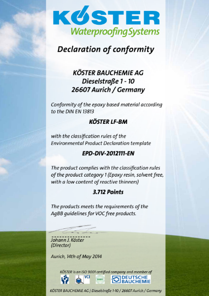 Koster LF-BM Environmental Product Declaration