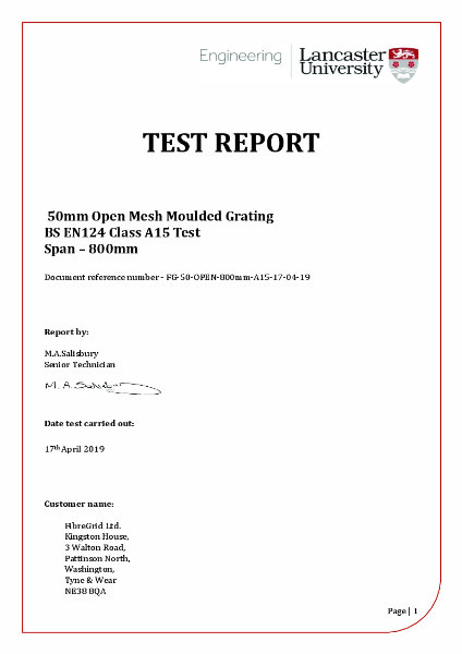 50mm dp Grating - Test Report