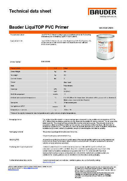 Bauder LiquiTOP PVC Primer - Technical Data Sheet