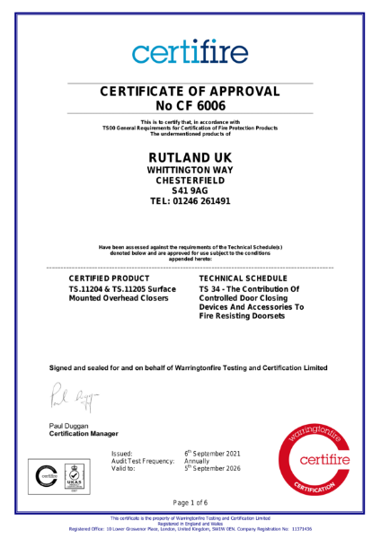 TS.11205 - BS EN 1634-1 Fire Test - Certifire Certificate