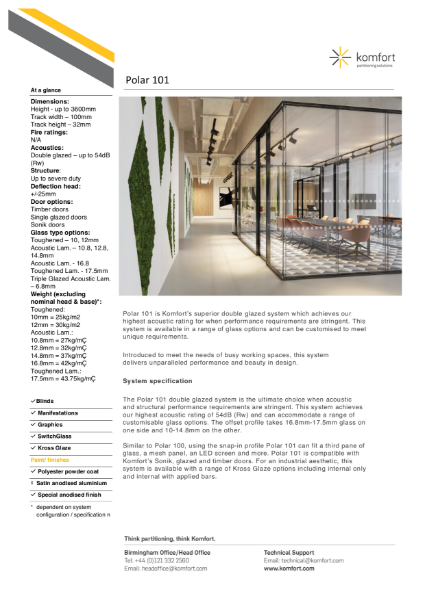 Polar 101 Double Glazed Datasheet