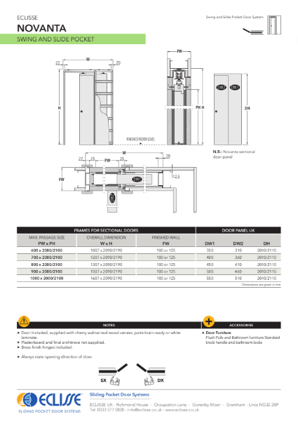 Size chart and technical specification