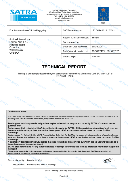 EN 13501-1:2002 Certificate (Amtico First)