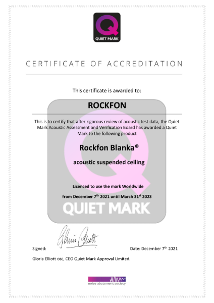 Quiet Mark - Rockfon Blanka