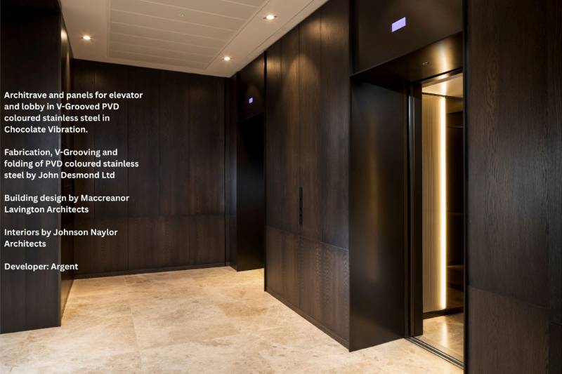 Bronze elevators created using PVD coloured stainless steel