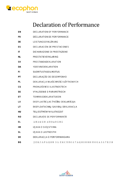 Ecophon Hygiene Range Declaration of Performance Certificate - May 2024