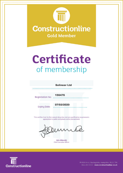 Solinear awarded Constructionline Gold Member certification