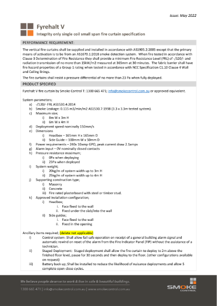 Fyrehalt V Master Specifications