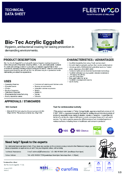 Bio-Tec Acrylic Eggshell Technical Data Sheet