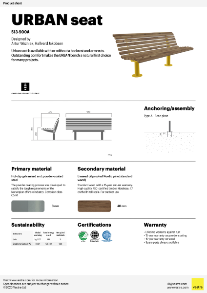 Urban seat, anchoring with base plate - 513-900A