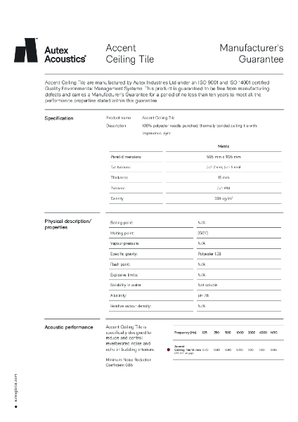 Accent Ceiling Tiles Manufacturer's Guarantee