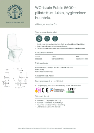 Tuotteen tietolomake - WC-istuin Public 6600