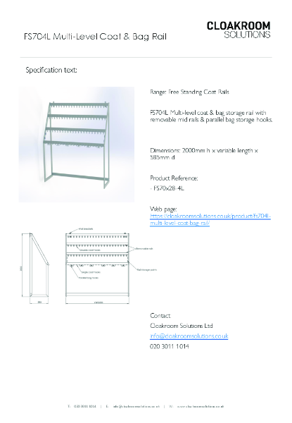 FS704L Multi-Level Coat & Bag Rail Specification Text