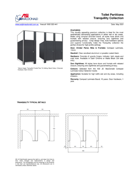 Tranquility Specification Sheet