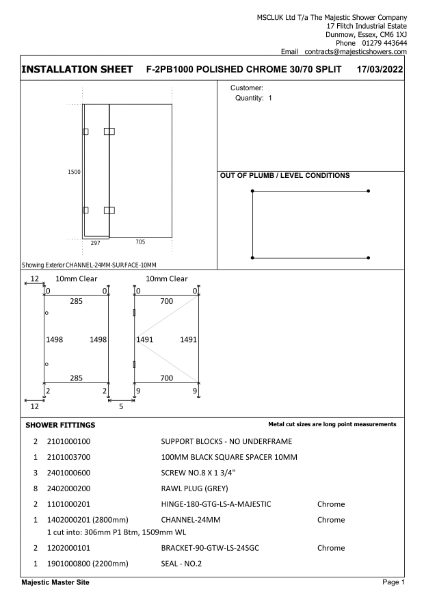 Installation Sheet - Valletta 1000mm - 30/70 Split