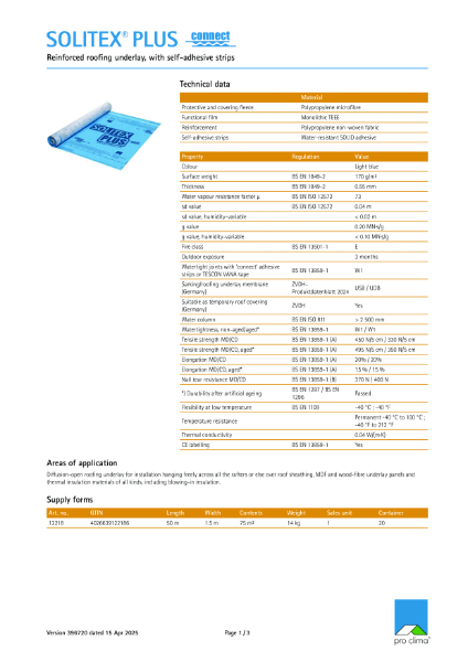 Solitex Plus Connect Technical Datasheet
