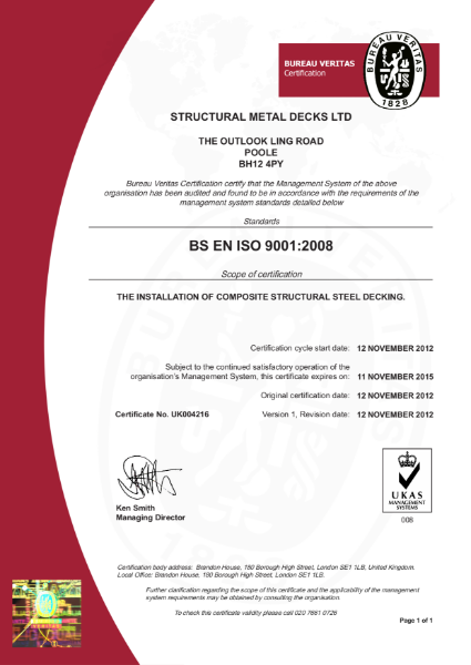 BS EN ISO 9001: 2008 Certificate