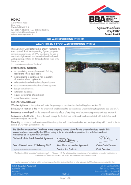 05/4287_3 Armourplan P Roof Waterproofing Systems