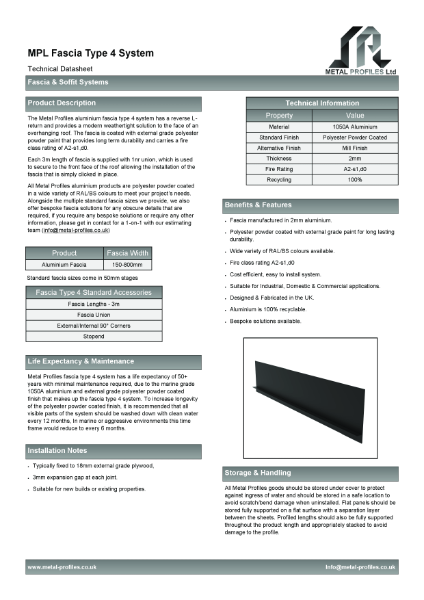 Metal Profiles - Fascia Type 4 System TDS