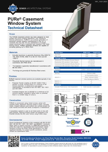 PURe® Casement Window Technical Datasheet