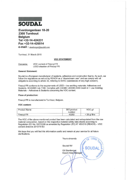 Firecryl FR - VOC Statement