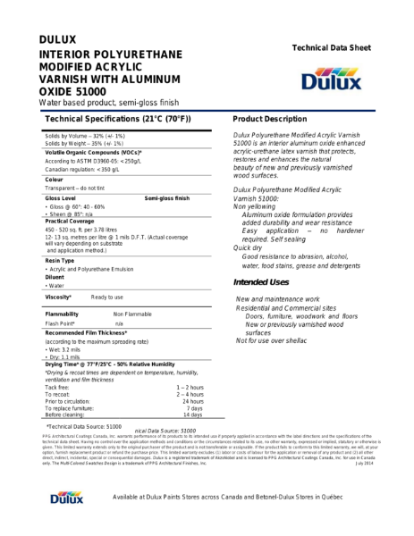 Dulux Interior Polyurethane Modified Acrylic Varnish With Aluminum Oxide 51000