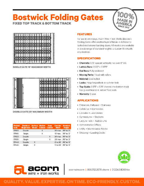 Product Data Sheet - Acorn wire bostwick folding gates