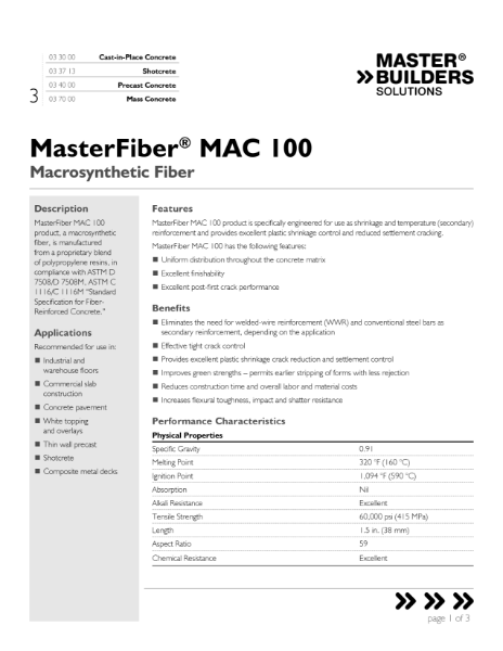 MasterFiber MAC 100 Data Sheet