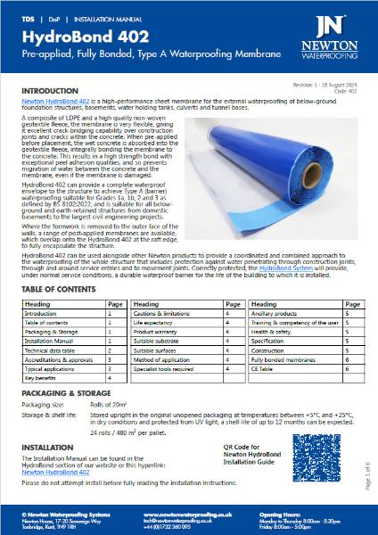 Newton HydroBond 402 Technical Data Sheet