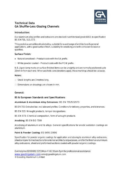 Technical Data 6 / 8mm Shuffle-Less Glazing Channels