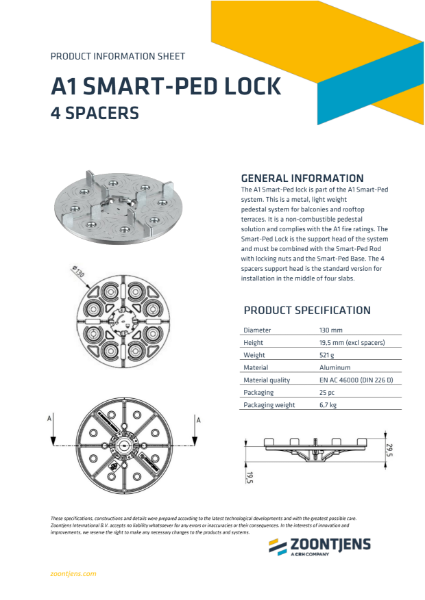 A1 Smart-Ped Lock 4 Spacers Product Information Sheet