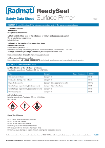 SDS - ReadySeal Surface Primer