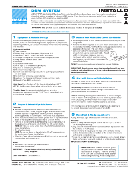 Emseal DSM System Installation Guide