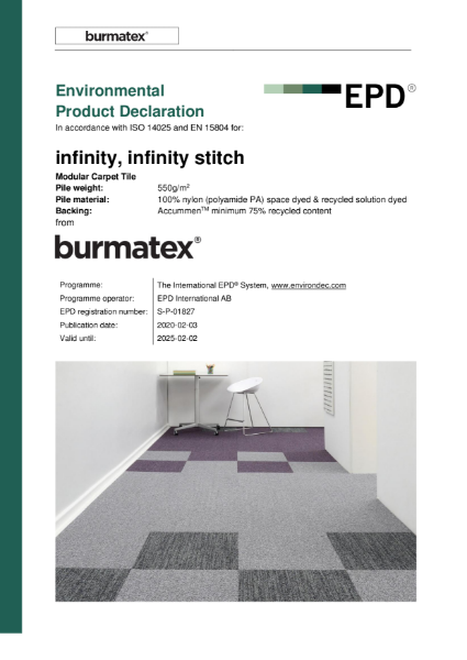 EPD certificate for carpet tiles infinity