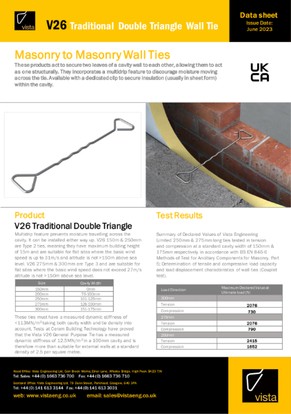 V26 Traditional Double Triangle Wall Tie Data Sheet