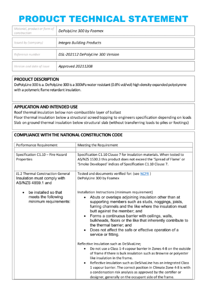 Depolyline XPS Product Technical Statement