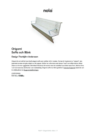 Origami Soffa och Bänk Produktblad