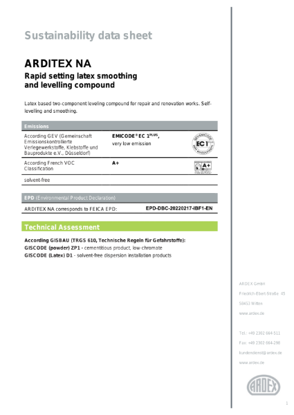 Sustainability Datasheet - ARDITEX NA