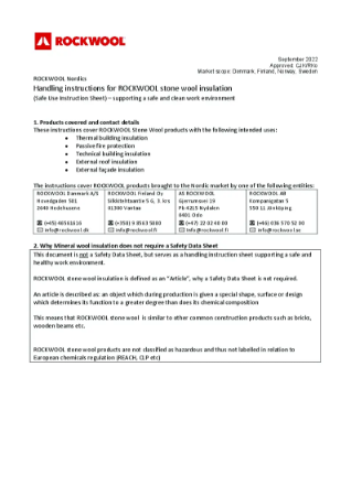 Rockwool Nordics Safety Handling Instructions