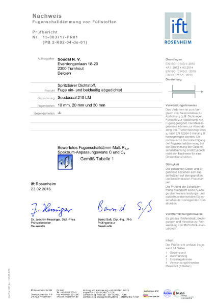 Sound Insulation Test Report - Soudaseal 215LM