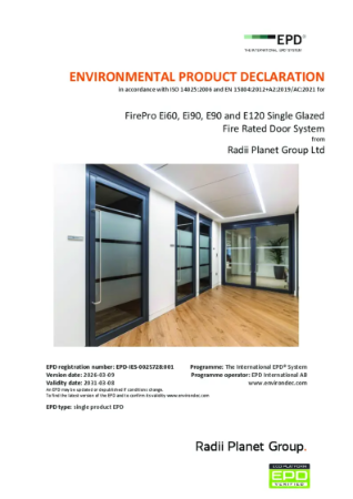 FirePro Ei60, Ei90, E90 and E120 Single Glazed Fire Rated Door System - Environmental Product Declaration (EPD)