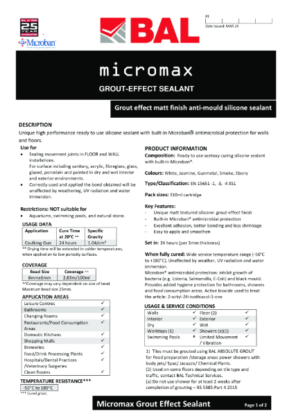 BAL Micromax Grout-Effect Sealant - Technical Datasheet