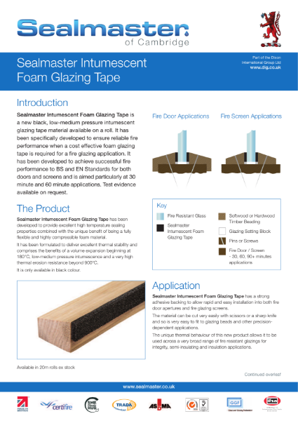 Sealmaster Intumescent Foam Glazing Tape Technical Data Sheet