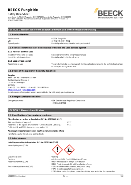 Beeck Fungicide - Safety Data Sheet