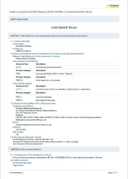 Safety Data Sheet - Cold Melt® (Resin)