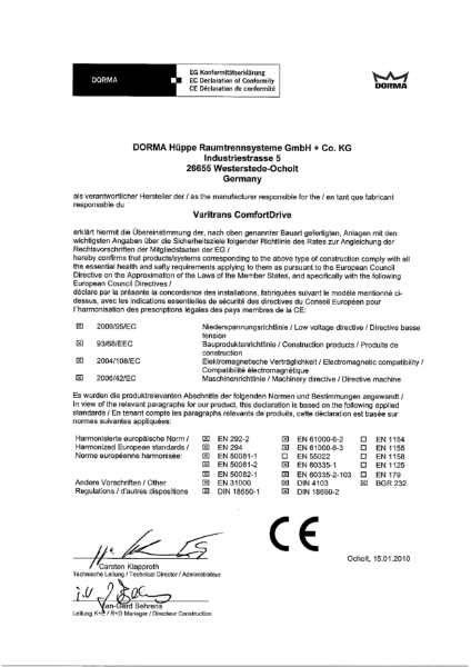 EC Certificate of Conformity - Varitrans ComfortDrive