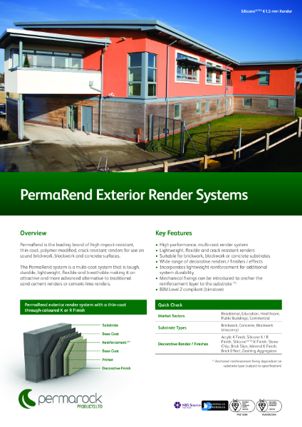 PermaRend High Performance Exterior Render Systems (high impact-resistant,  lightweight, flexible, thin-coat, polymer-modified, crack resistant renders)