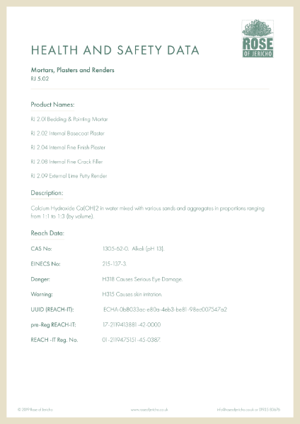 Mortars, Plasters and Renders - Health and Safety