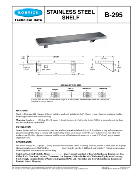 Stainless Steel Shelf - B-295