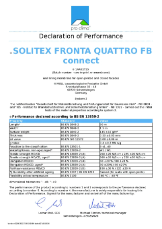Solitex Fronta Quattro FB Connect Declaration of Performance (DOP)